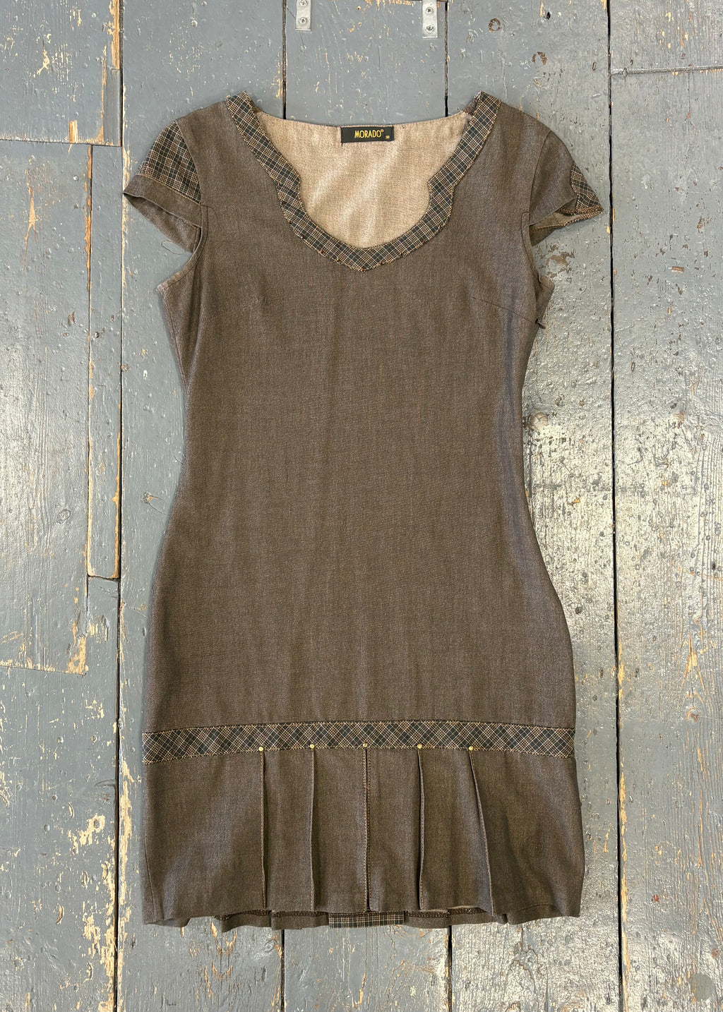 Brown w/Plaid Details Mini Dress