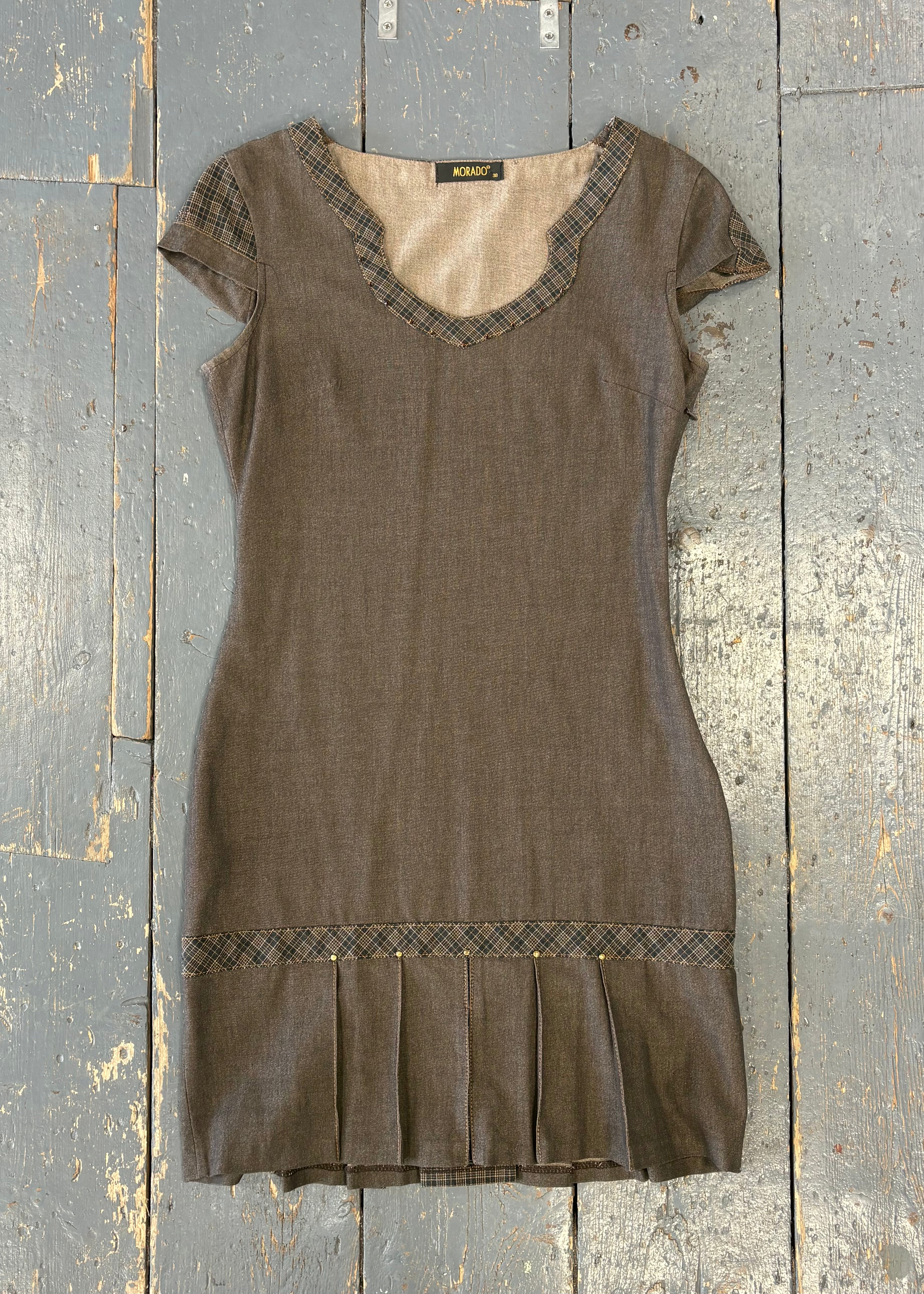 Brown w/Plaid Details Mini Dress