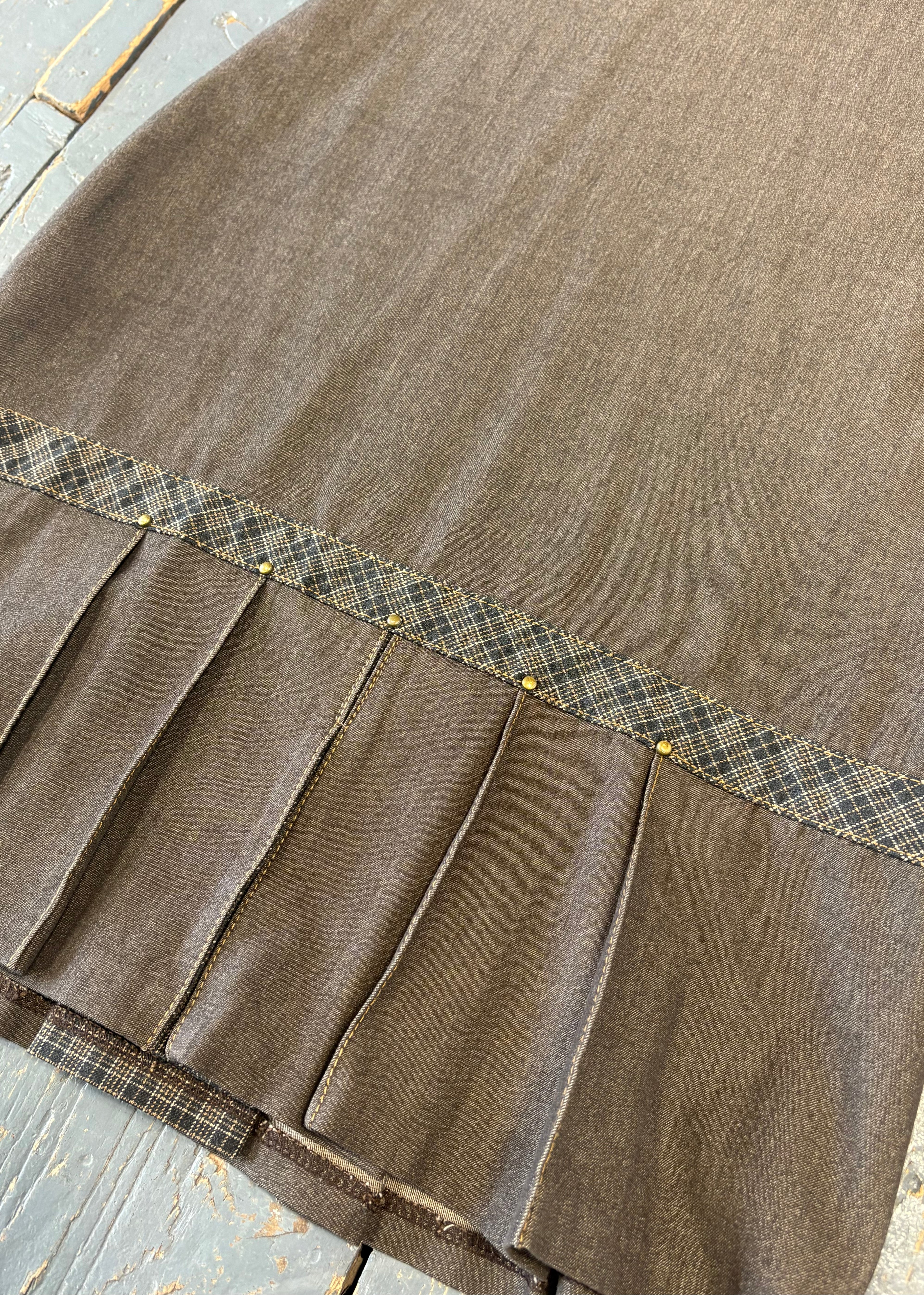 Brown w/Plaid Details Mini Dress