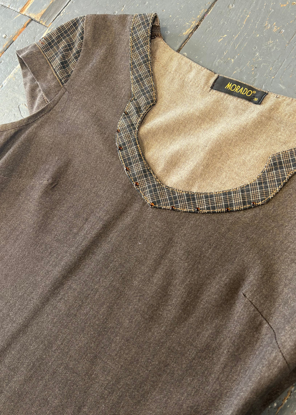 Brown w/Plaid Details Mini Dress