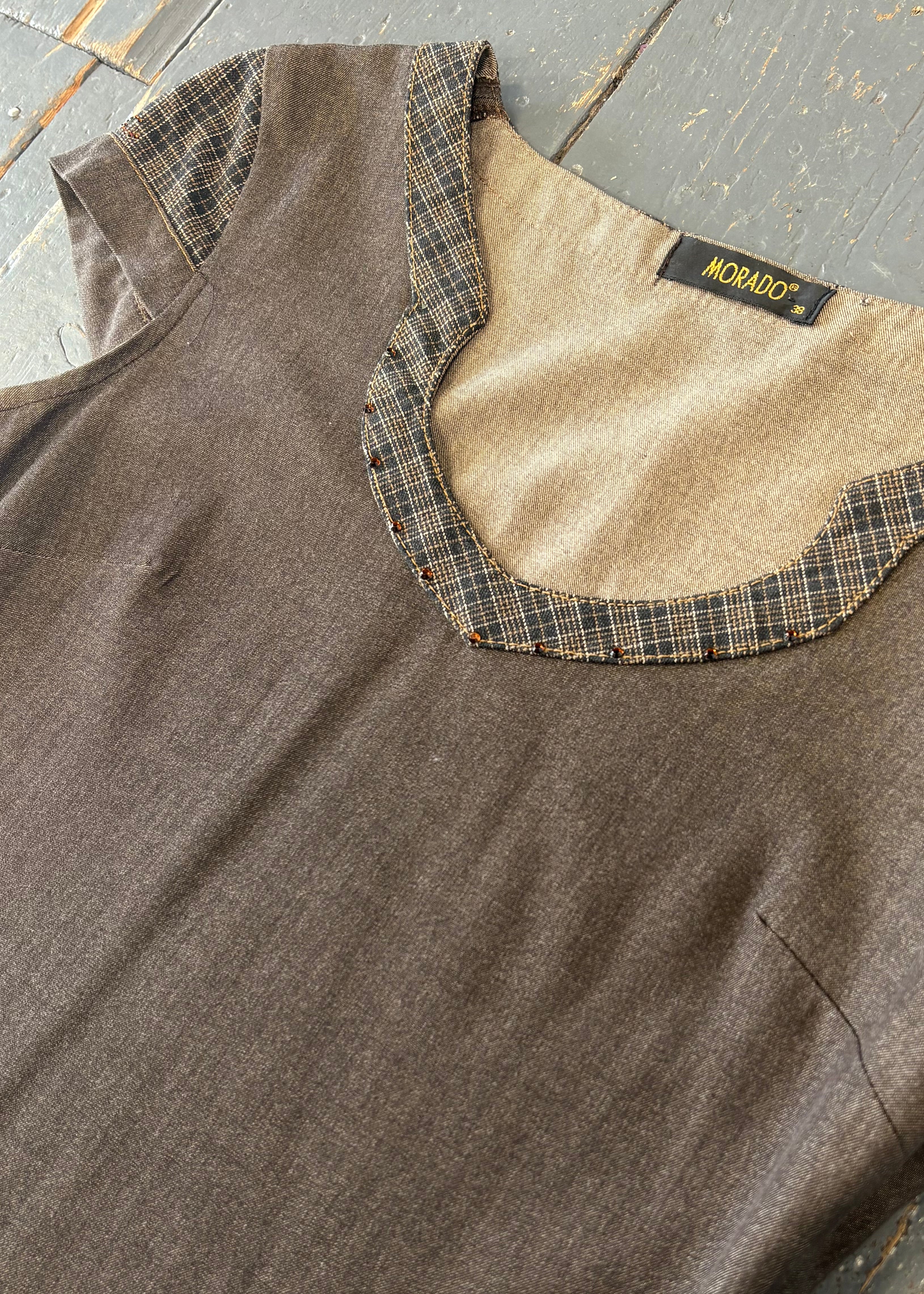 Brown w/Plaid Details Mini Dress