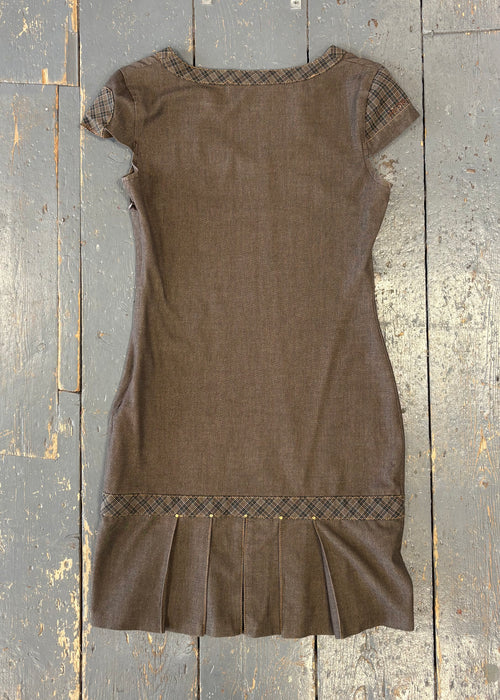 Brown w/Plaid Details Mini Dress