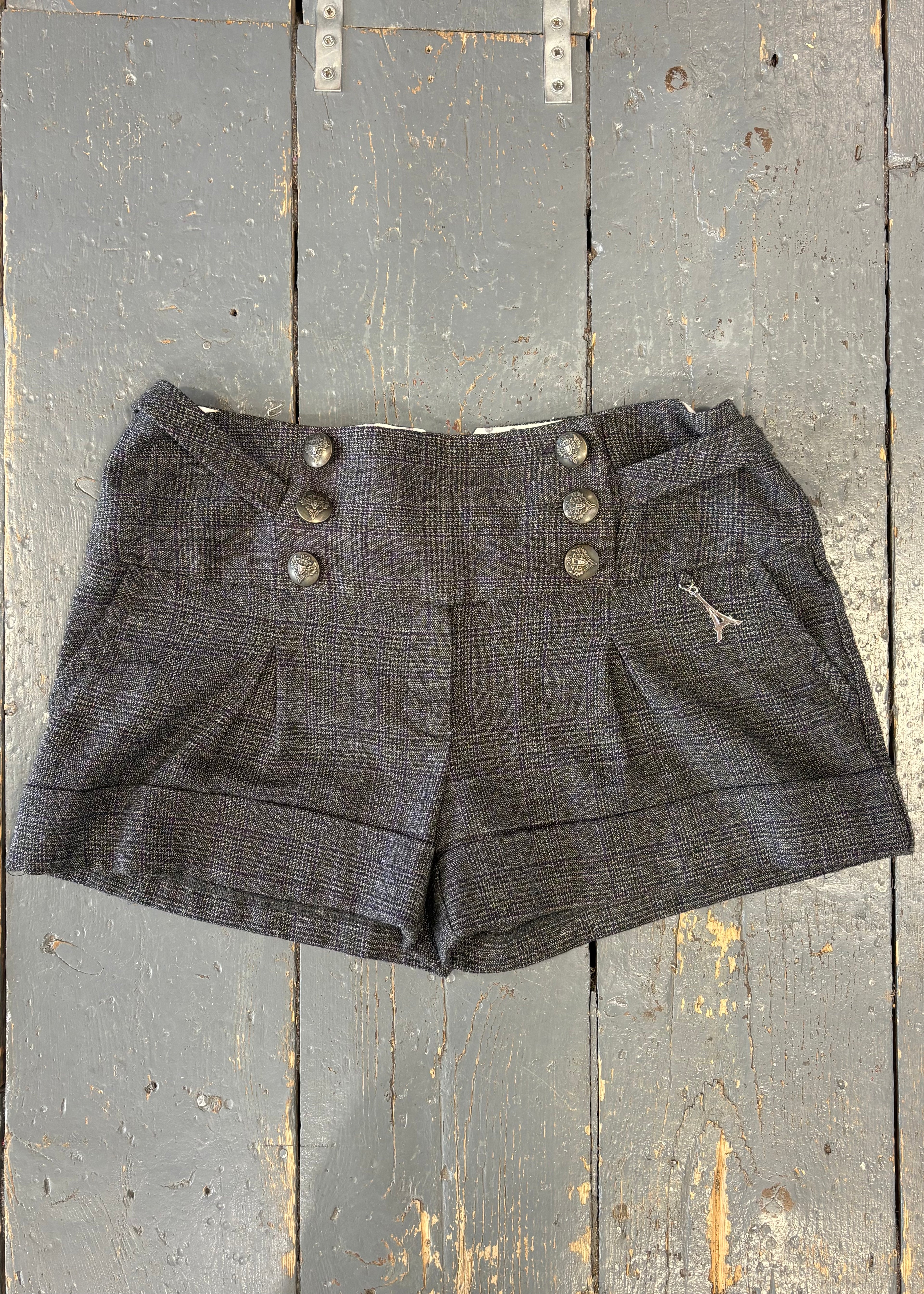 Grey Plaid Mini Shorts
