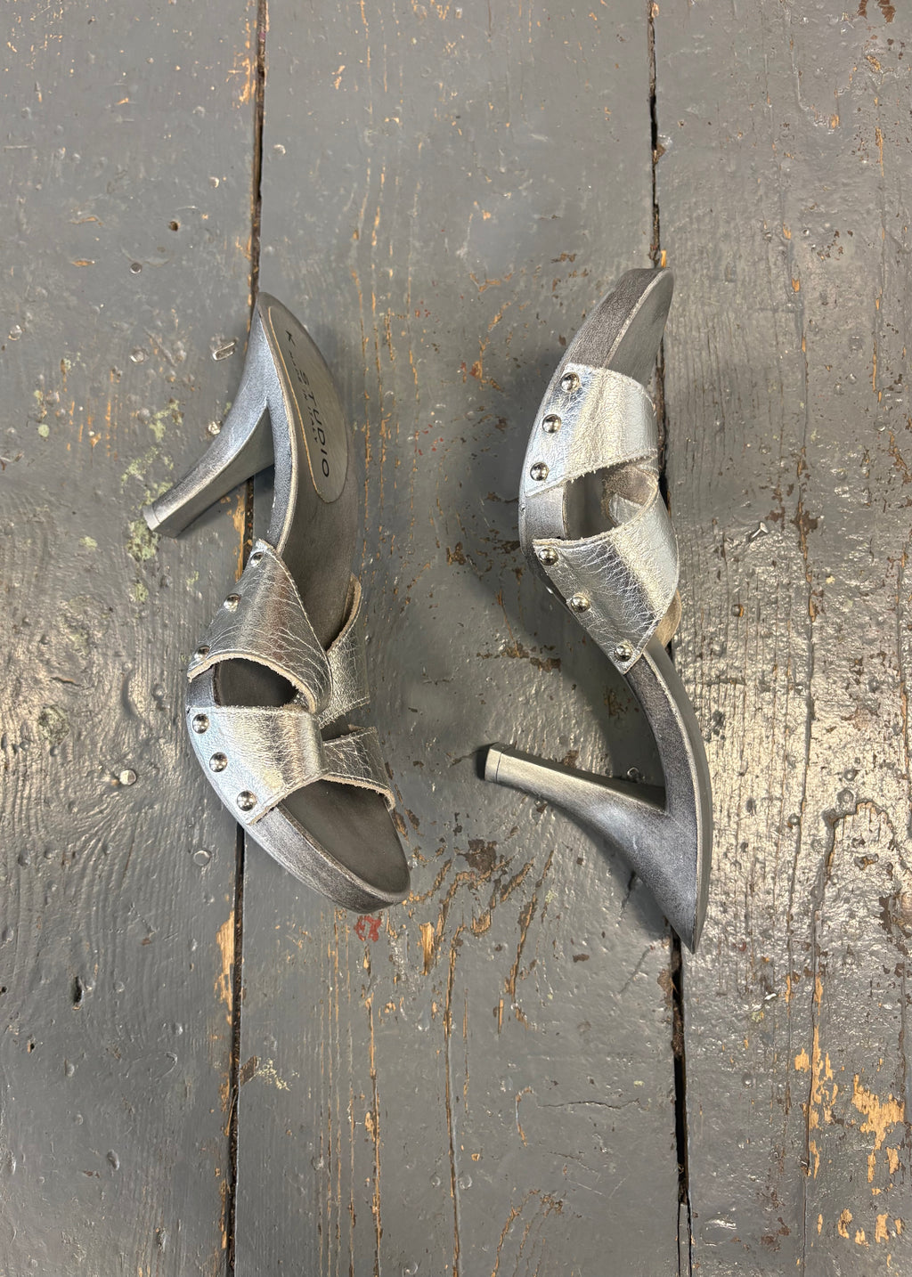 Silver Clog Kitten Heels
