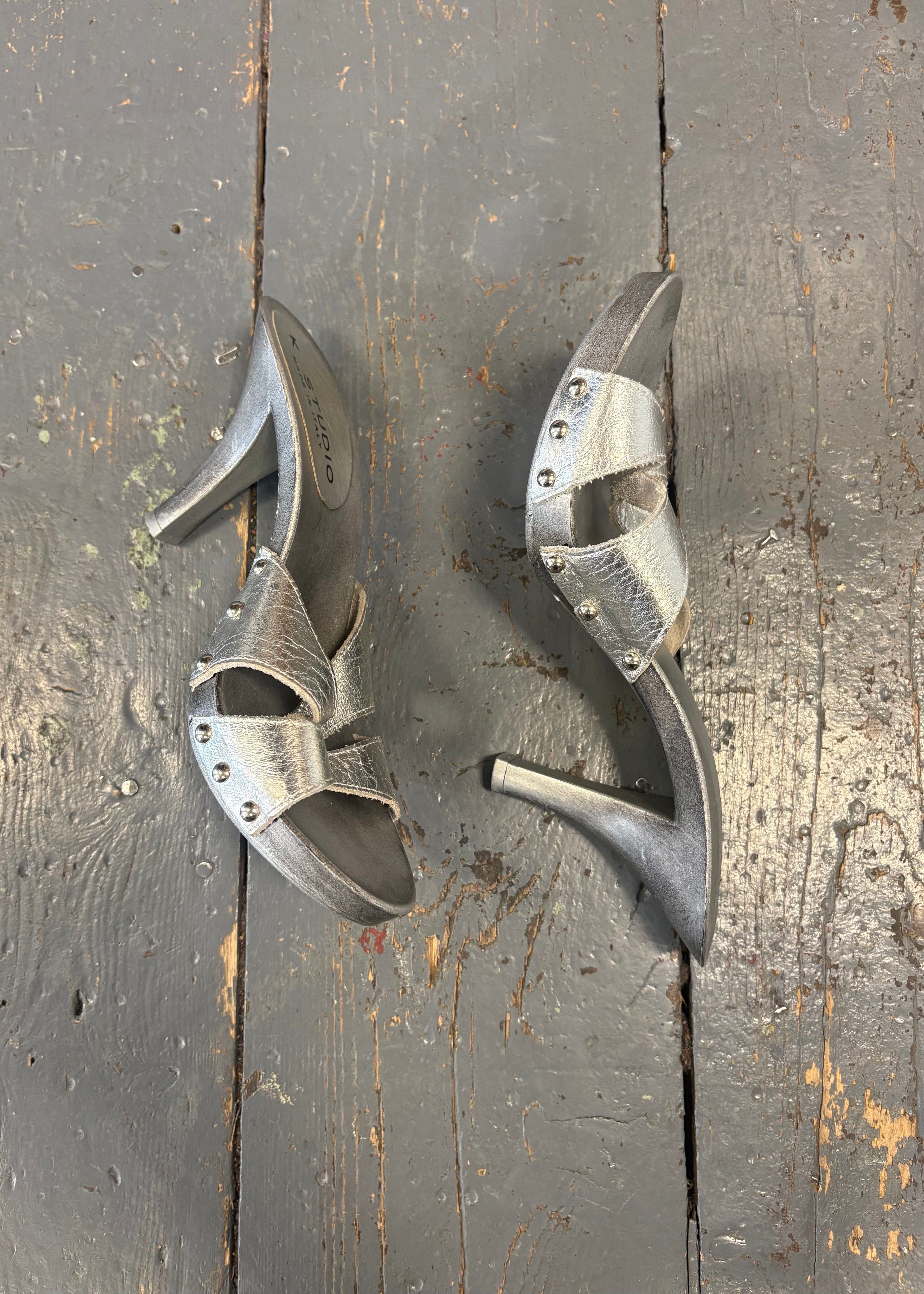 Silver Clog Kitten Heels