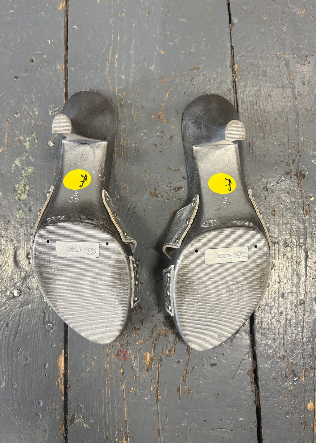 Silver Clog Kitten Heels