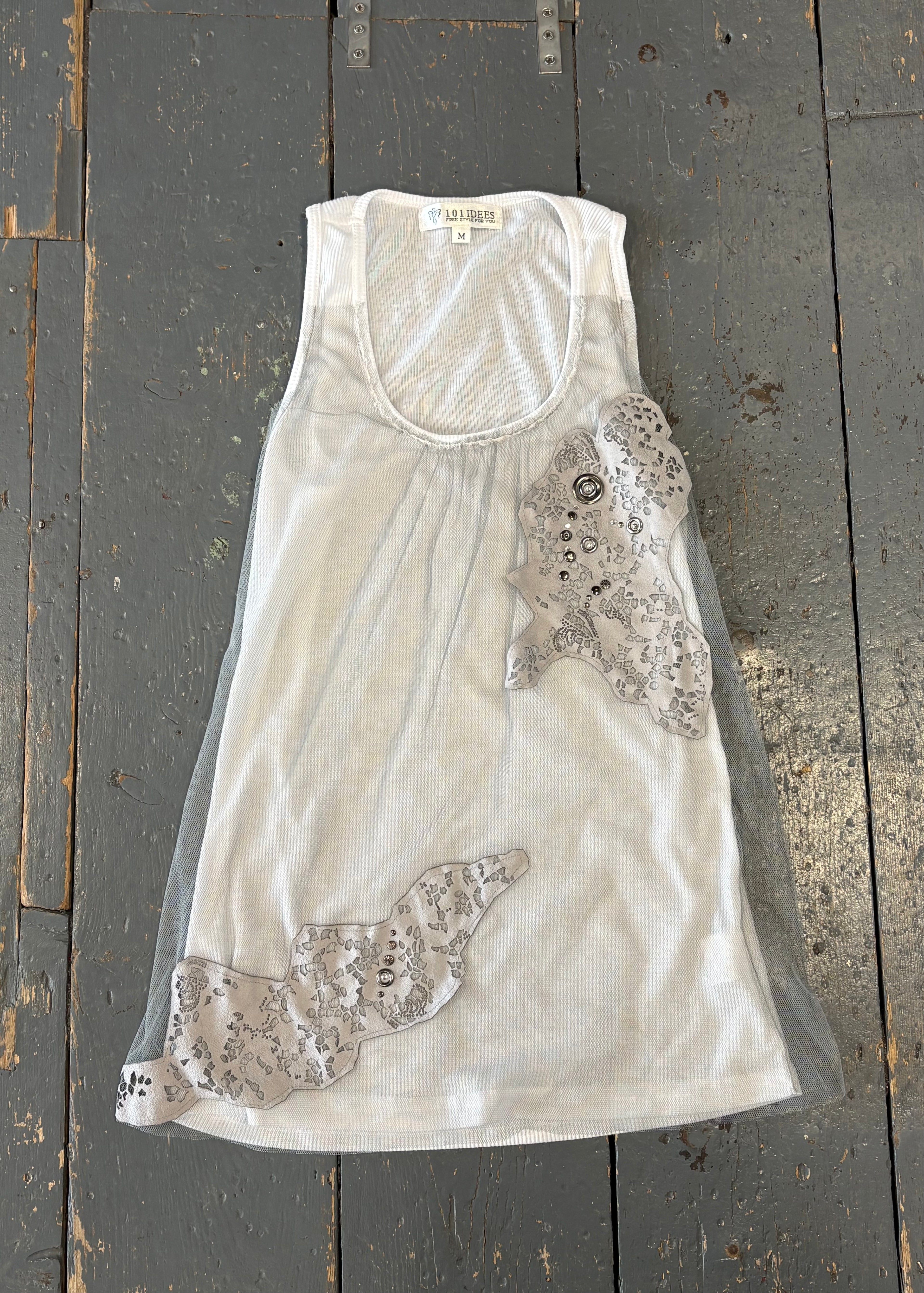 Mesh Detailed White Tank Top