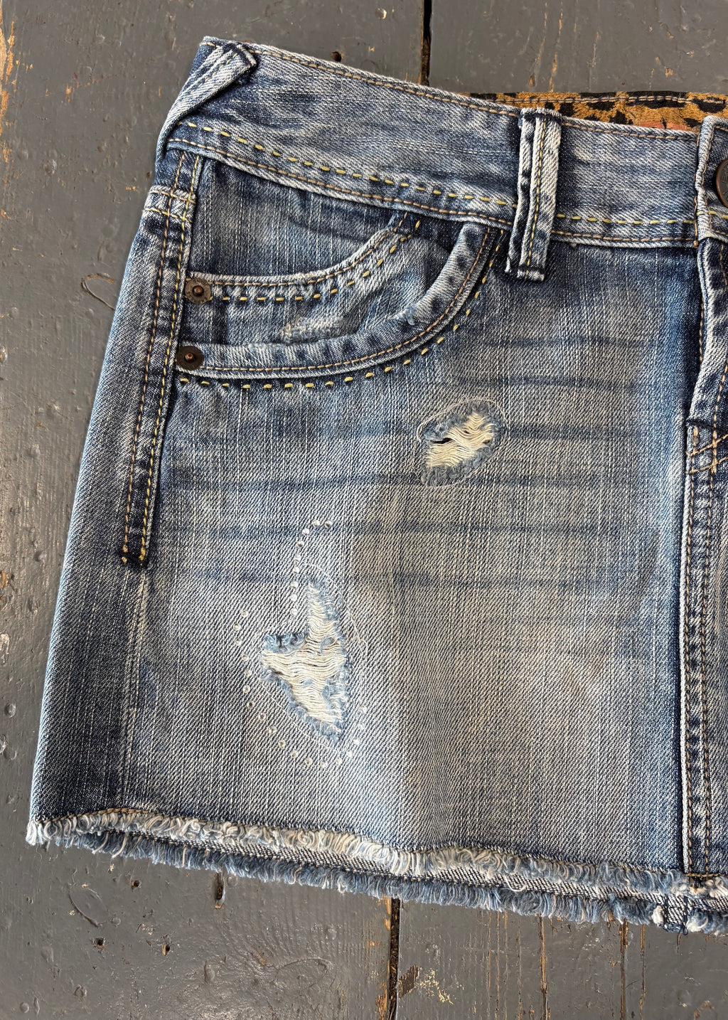 Distressed Denim Mini Skirt
