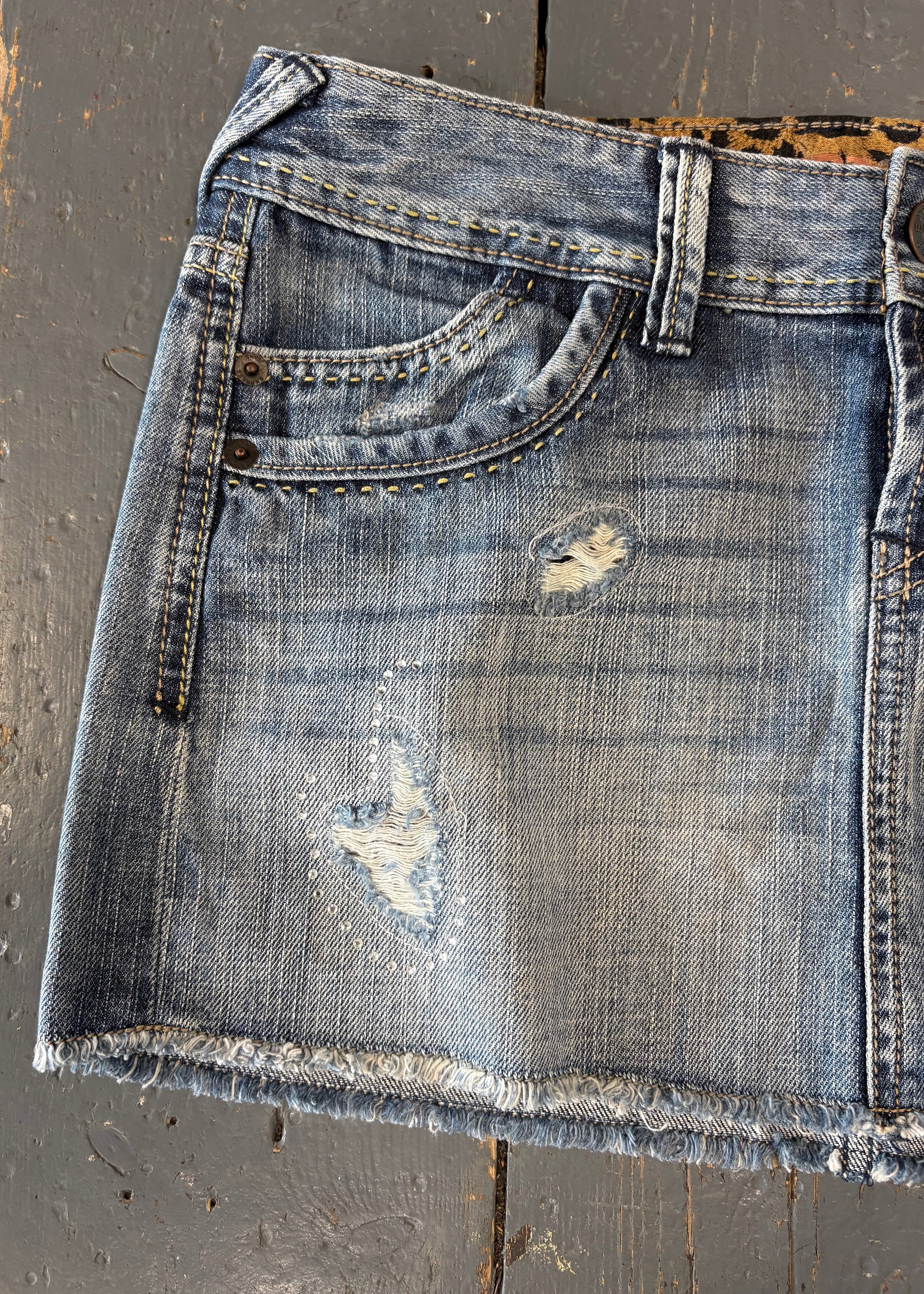 Distressed Denim Mini Skirt