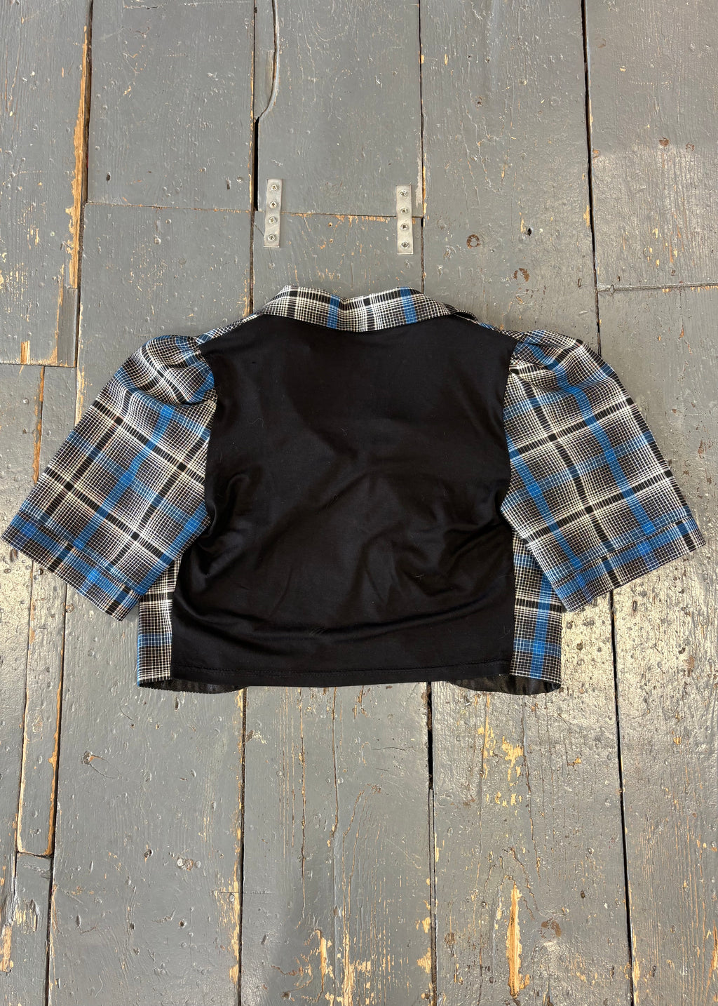 Cropped Blue/Black Tartan Blazer