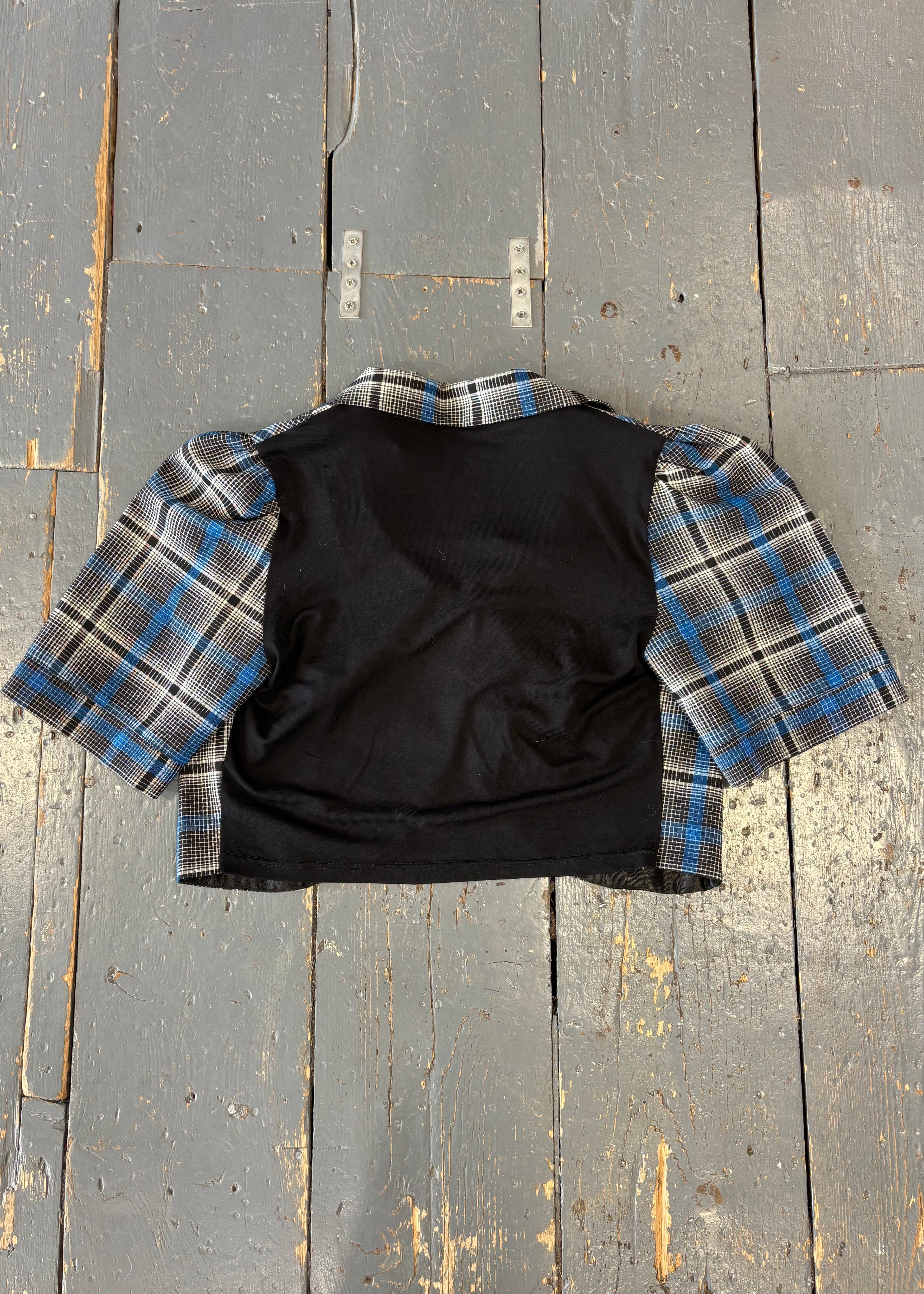 Cropped Blue/Black Tartan Blazer