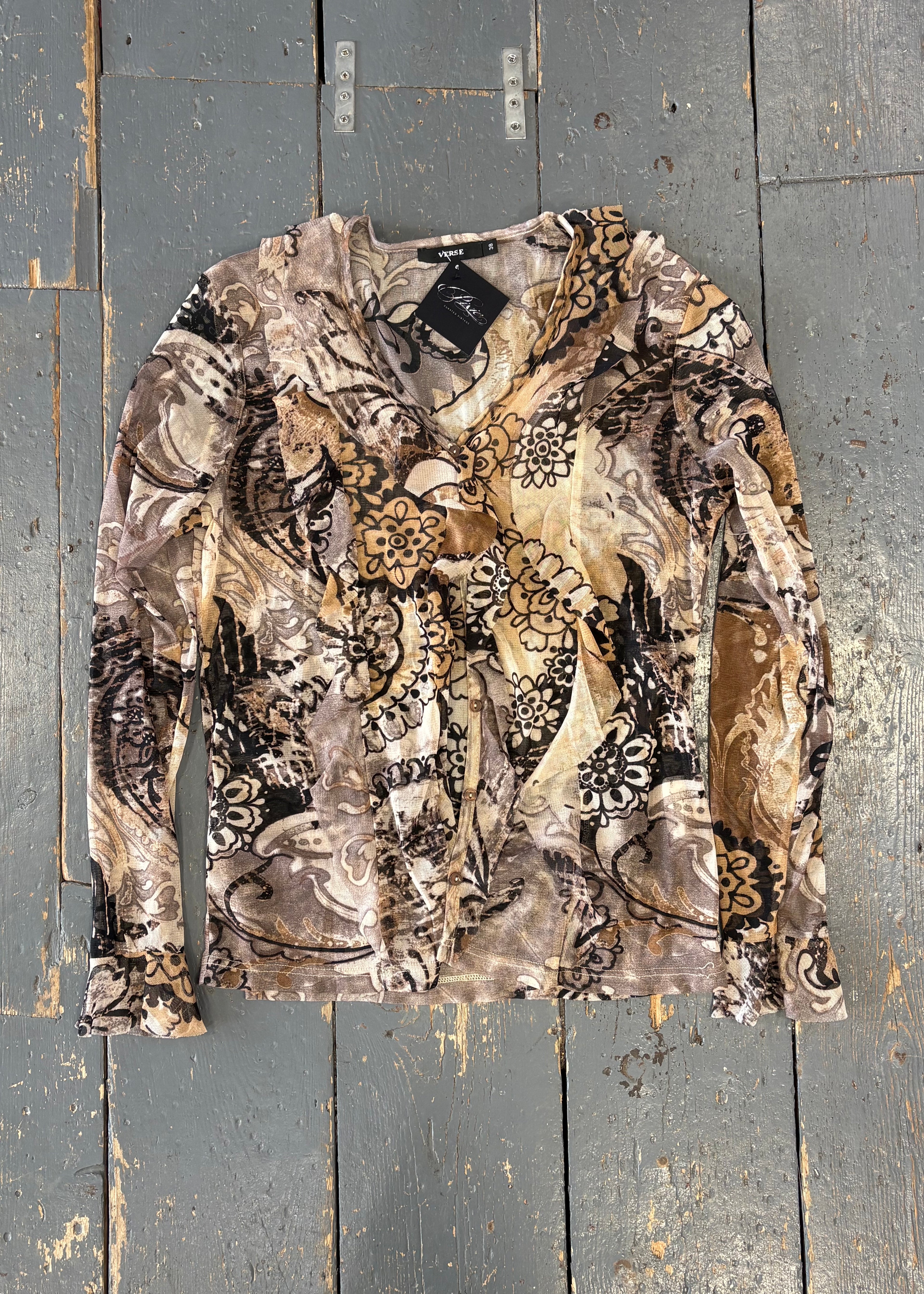Sheer Patterned Button-Up Shirt