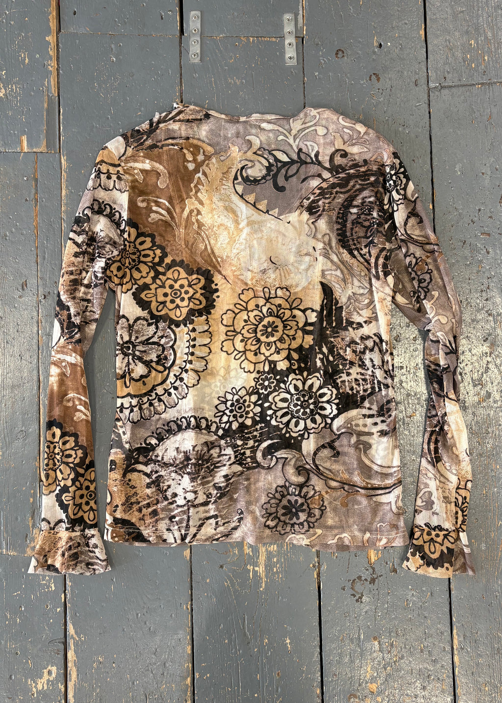 Sheer Patterned Button-Up Shirt