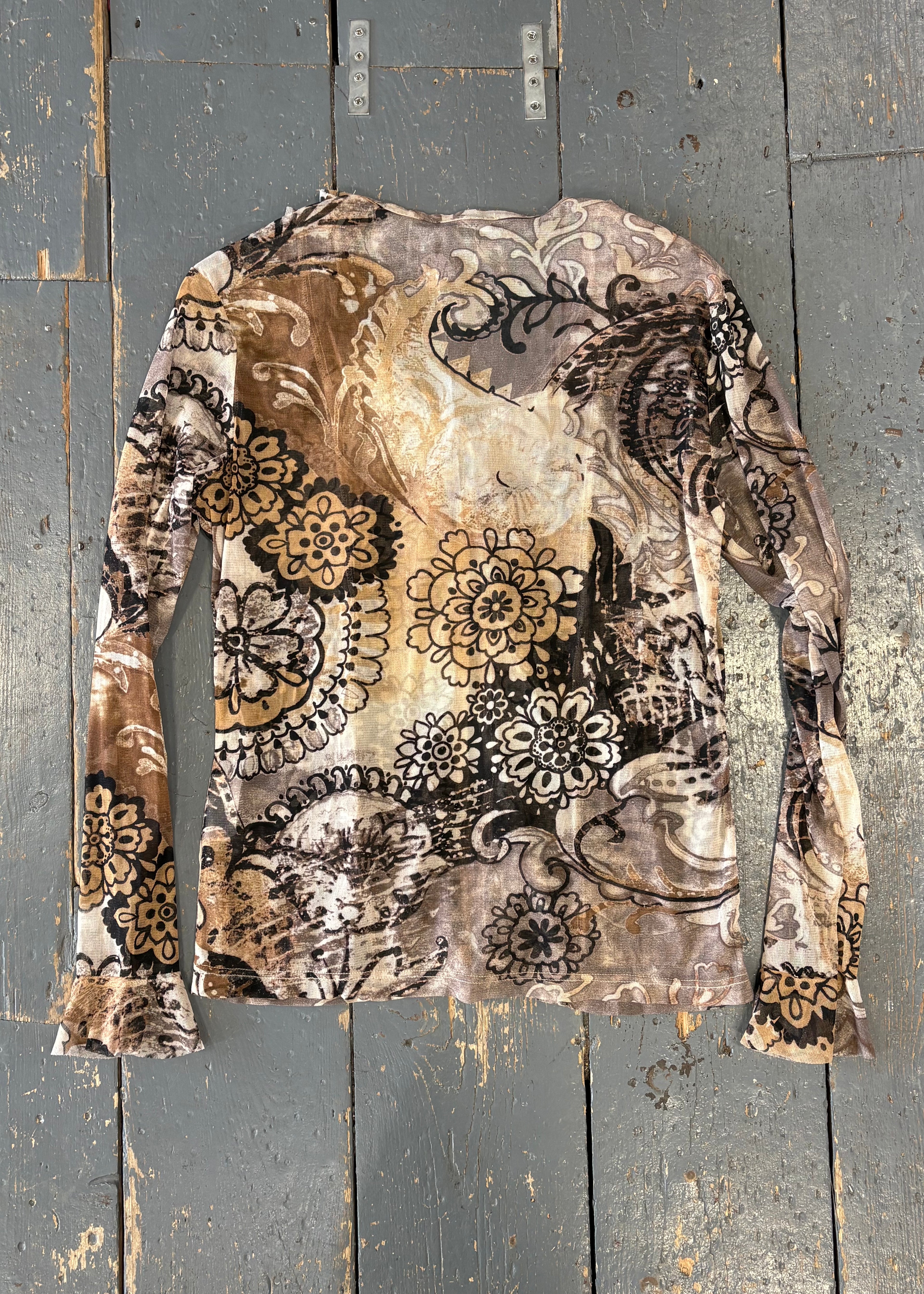 Sheer Patterned Button-Up Shirt