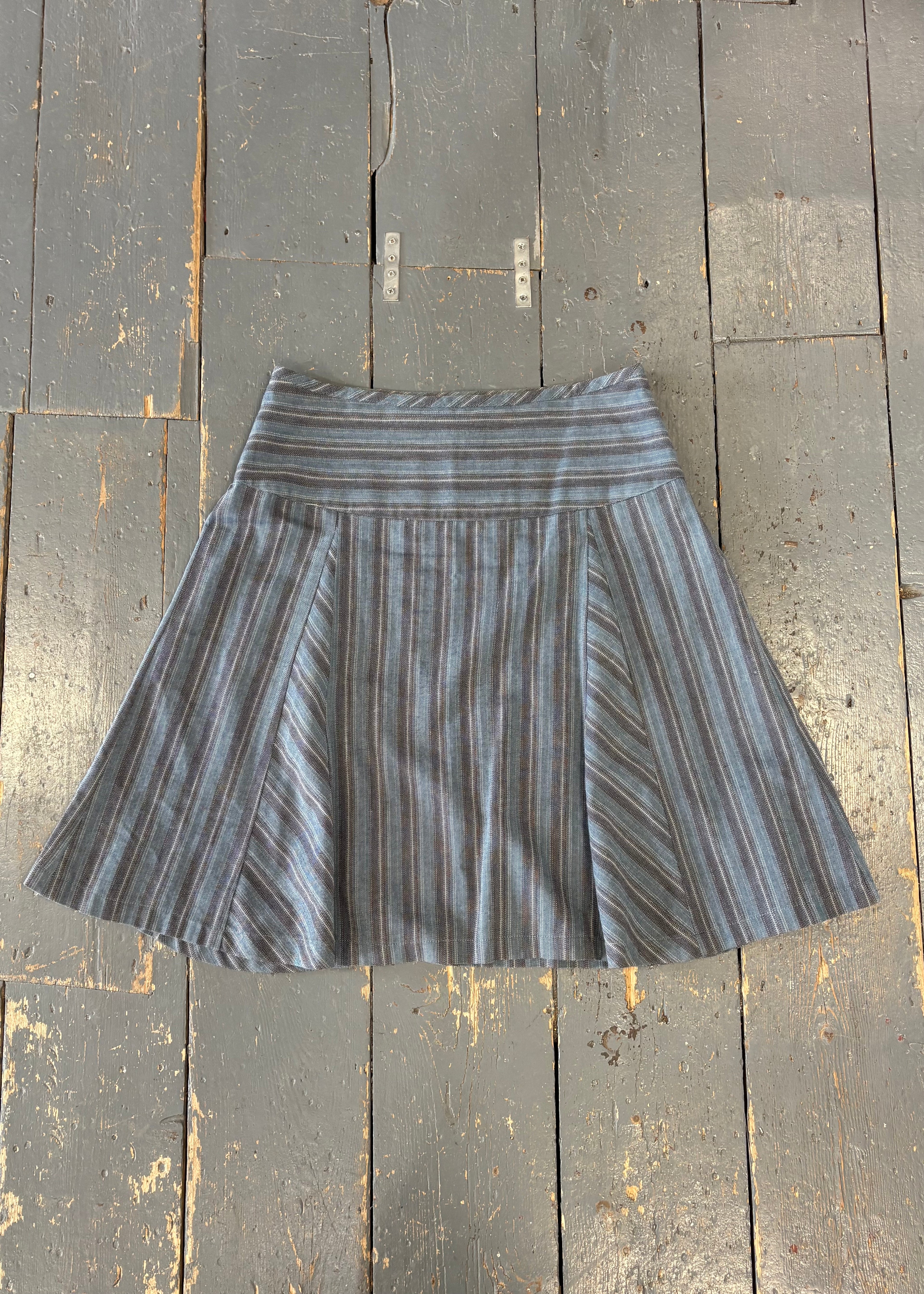 Blue Striped Knee-Length Skirt
