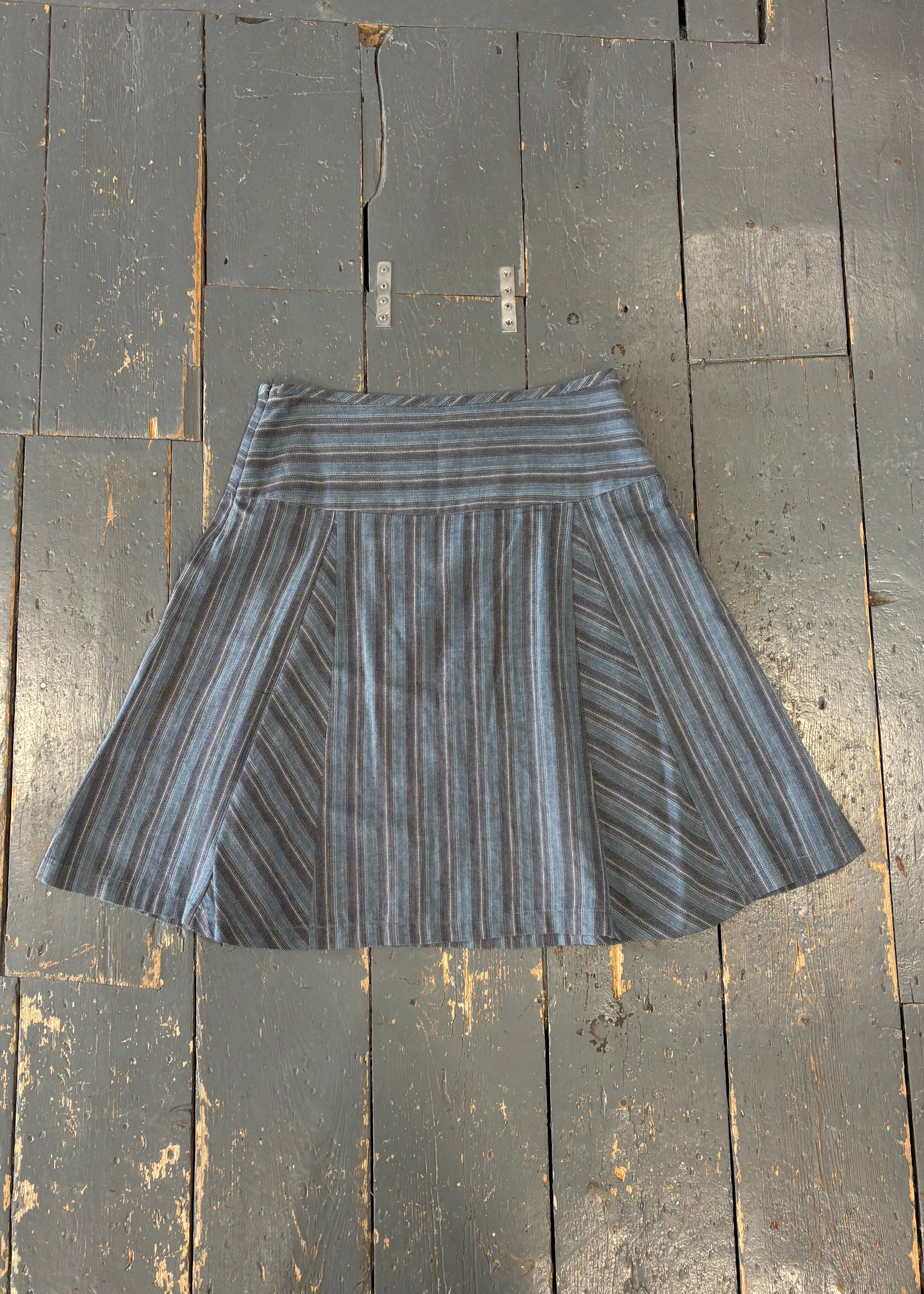 Blue Striped Knee-Length Skirt